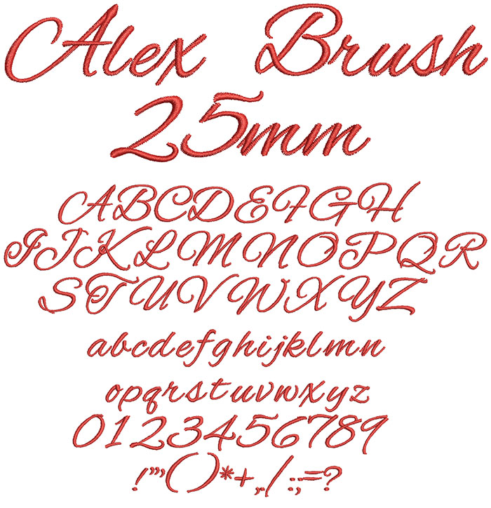 The Alex Brush 25mm Font From wilcomembroideryfonts.com