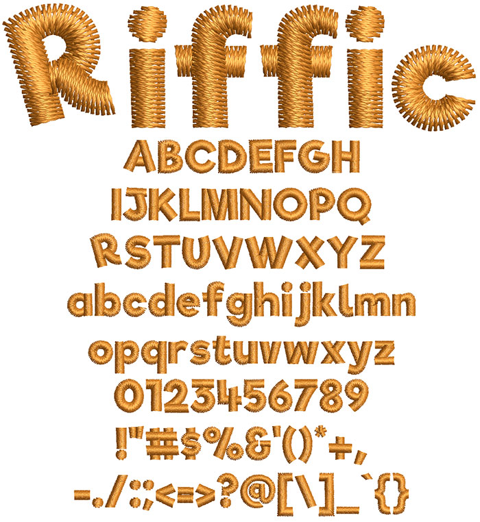 The Riffic Embroidery Font From WilcomEmbroideryFonts.com.
