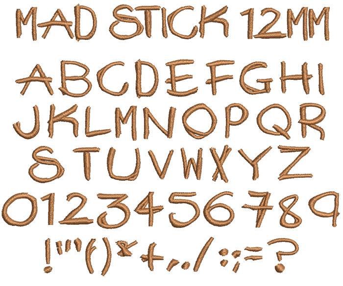 The Mad Stick 12mm Font From WilcomEmbroideryFonts.com!!